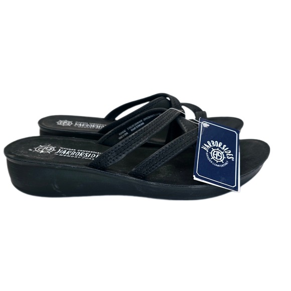 Harborsides Sandals Women's 10M Memory Foam Comfort Thong Sandals Black‎ Wedges - Picture 1 of 11